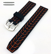Black & Orange Sports Tire Track Silicone Replacement 22mm Watch Band Strap #4068