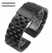 Black PVD SS Steel Metal 22mm Watch Band Bracelet Double Locking Buckle #5052