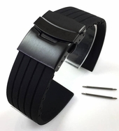 Black Silicone Replacement 22mm Watch Band Strap PVD Double Locking Buckle #4012
