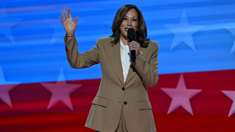 Kamala Harris speaks at the Democratic National Convention in Chicago on August 19, 2024.