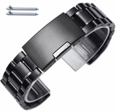 Steel Metal Bracelet Replacement 22mm Watch Band PVD Black Button Clasp #5016